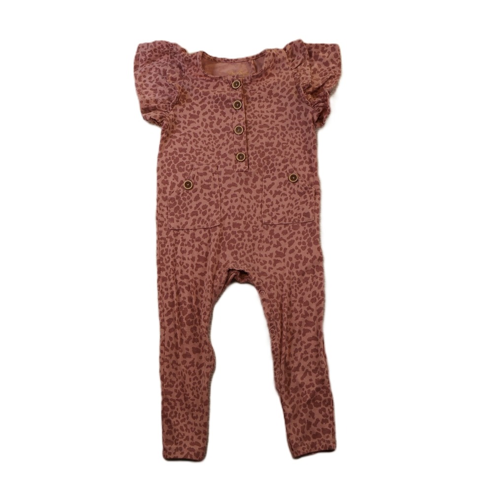 Jessica Simpson Kids 24M Jumpsuit Pink Leopard Flutter Sleeve Romper